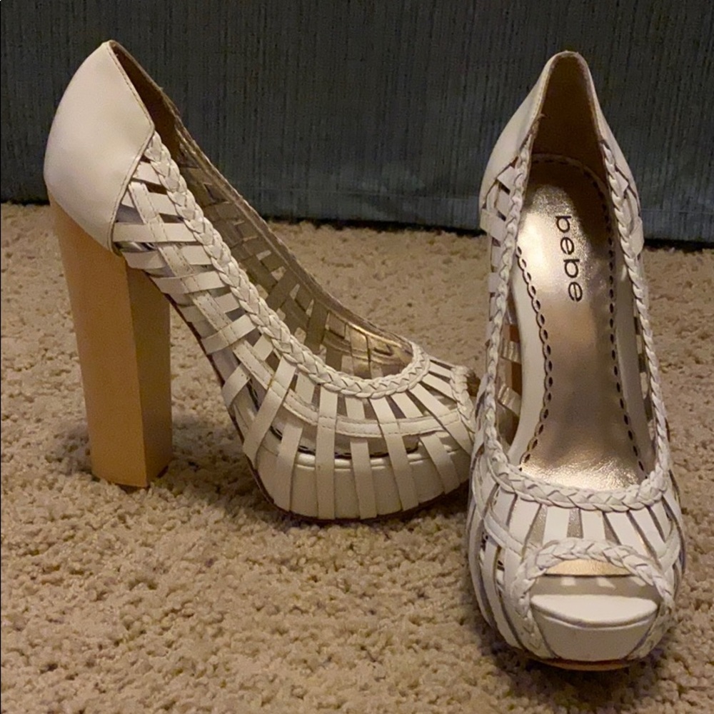 Bebe White Chunky Heels